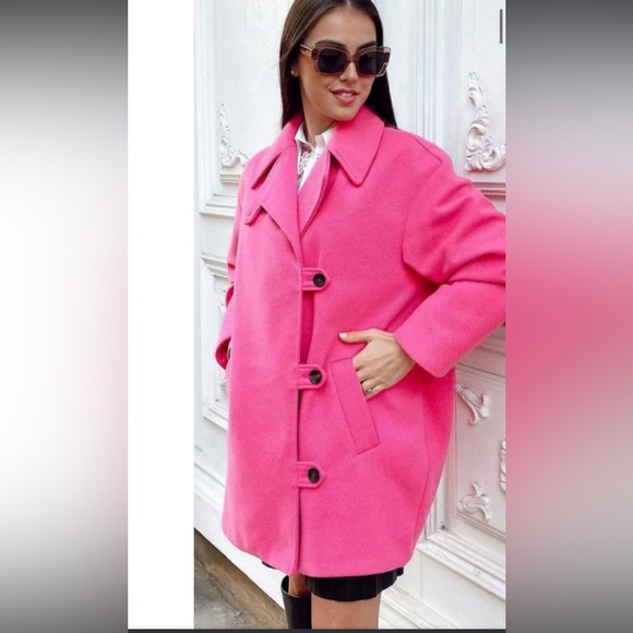 ZARA FUCHSIA PINK WOOL BLEND DOUBLE-BREASTED COAT SIZE S - Picture 3 of 13